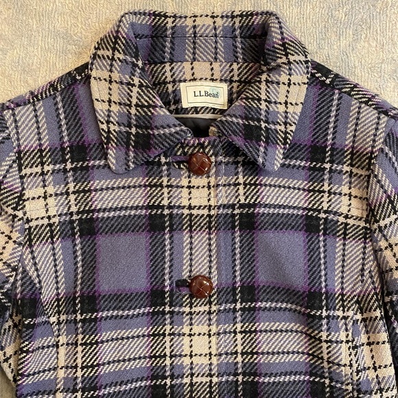 Vtg L.L.Bean Coat Women's M Purple Plaid Wool Blend Belted Button Front Winter - Picture 2 of 13